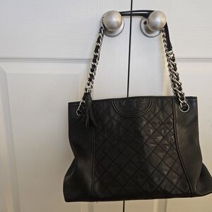 Tory Burch Black Leather Shoulder Bag with Chain Straps